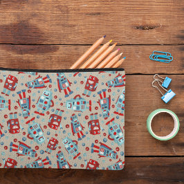 Retro Robots Blauw en Rood Patroon Etui