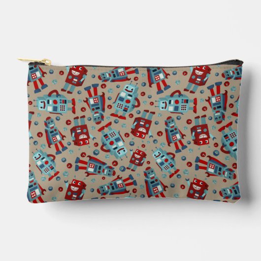 Retro Robots Blauw en Rood Patroon Etui (Voorkant)