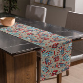 Retro Robots Blauw en Rood Patroon Korte Tafelloper