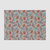 Retro Robots Blauw en Rood Patroon Tissuepapier (Voorkant)