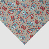 Retro Robots Blauw en Rood Patroon Tissuepapier (Detail)