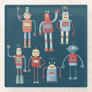 Retro  robots glazen onderzetter
