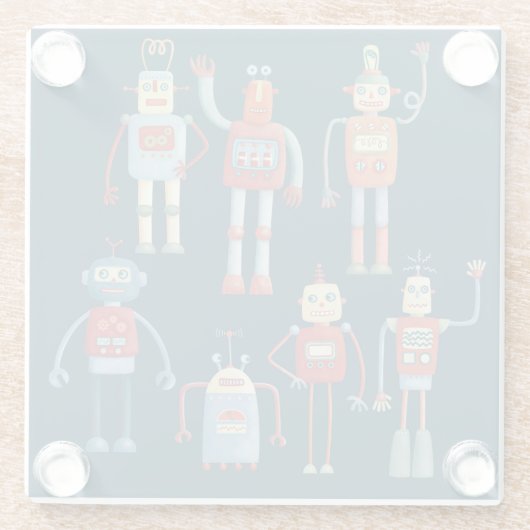 Retro robots glazen onderzetter (Achterkant)