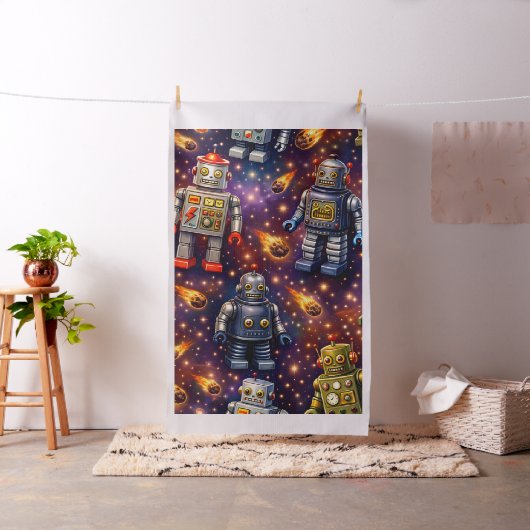 Retro robots in ruimte Galaxy fond C stof print d (Voorbeeld)