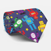 Retro Robots Pattern Geek Blue Wedding Stropdas (Opgerold)