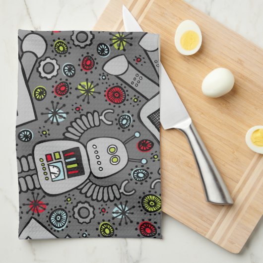 Retro Robots Theedoek (Quarter Fold)