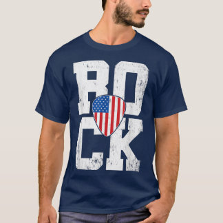  Retro Rock American Flag Guitar Pick Music T-shirt