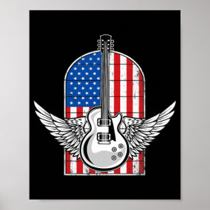 Retro Rock American Flag Guitar Player Poster