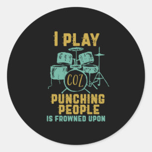 Retro Rock Band Drummer I Play Drum Ronde Sticker