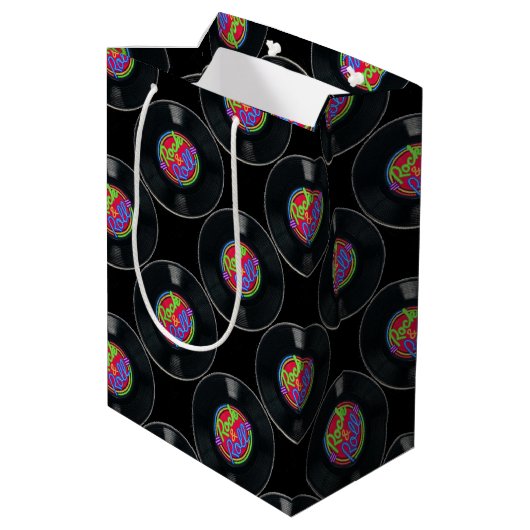 Retro Rock en Roll Vinyl Medium Cadeauzakje (Achterkant Gekanteld)