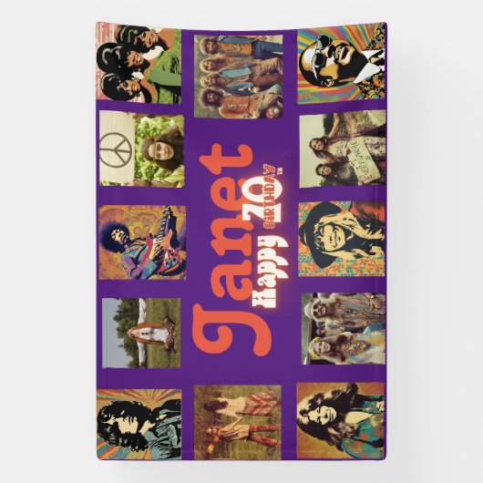 Retro Rock Fotosjabloon 70e Verjaardag Spandoek (Verticaal)