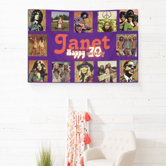 Retro Rock Fotosjabloon 70e Verjaardag Spandoek (Insitu)