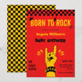 Retro rock muziek rood geel baby shower kaart (Voorkant / Achterkant)