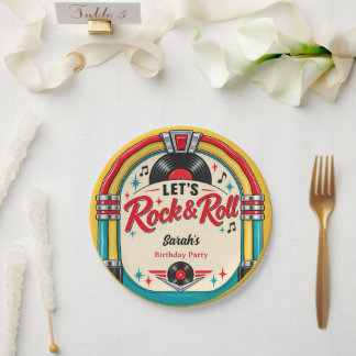 Retro Rock-'n-Roll Verjaardags Papieren Borden Bordje