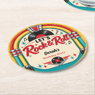 Retro Rock-'n-Roll Verjaardagspapier Onderzetters