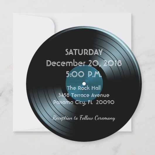 Retro Rock n Roll Vinyl Record Wedding Invitation Kaart (Achterkant)