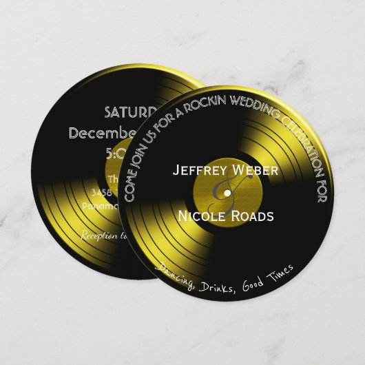 Retro Rock n Roll Vinyl Record Wedding Invitation Kaart (Voorkant / Achterkant)