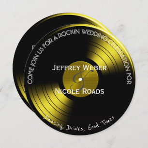 Retro Rock n Roll Vinyl Record Wedding Invitation Kaart