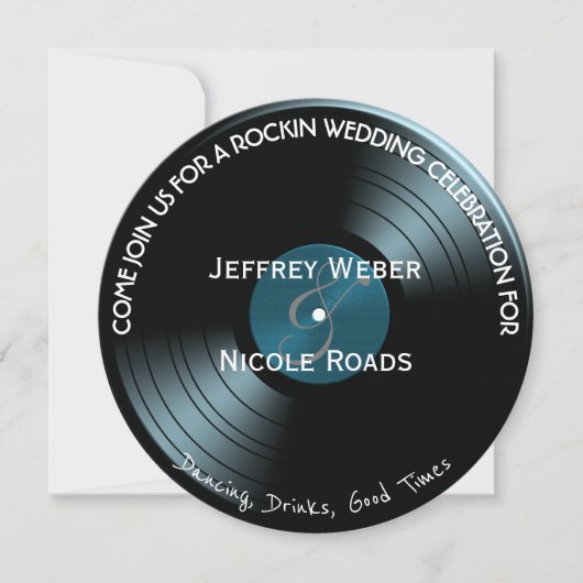 Retro Rock n Roll Vinyl Record Wedding Invitation Kaart (Voorkant)