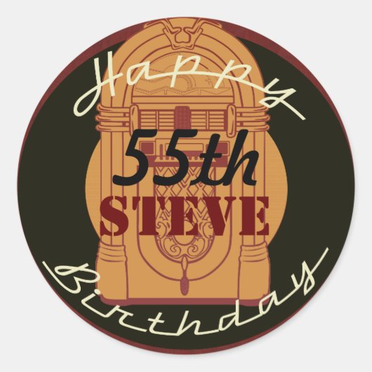 Retro rock n'roll verjaardagsticker ronde sticker (Voorkant)