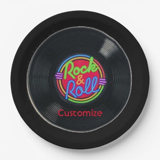 Retro Rock & Roll Vinyl Papier Borden 2 Papieren Bordje (Voorkant)