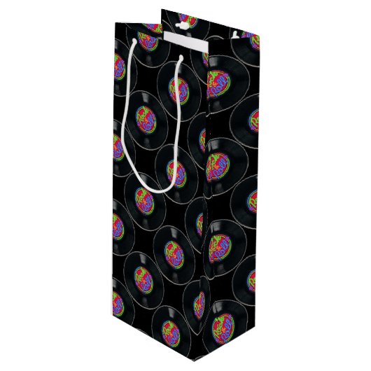 Retro Rock & Roll Vinyl Wine Gift Bag Wijn Cadeautas (Voorkant Gekanteld)