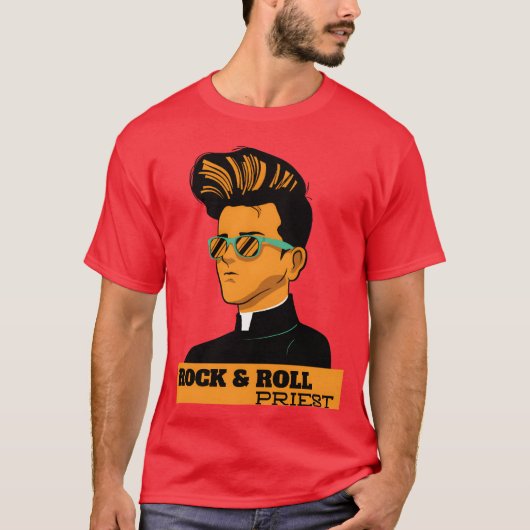 retro rock t shirt design Rock and roll priest fam (Voorkant)