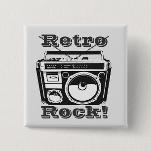 Retro Rock. Vierkante Button 5,1 Cm