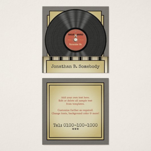 Retro Rock Vinyl Record Vierkante Visitekaartjes (Voorkant /achterkant)