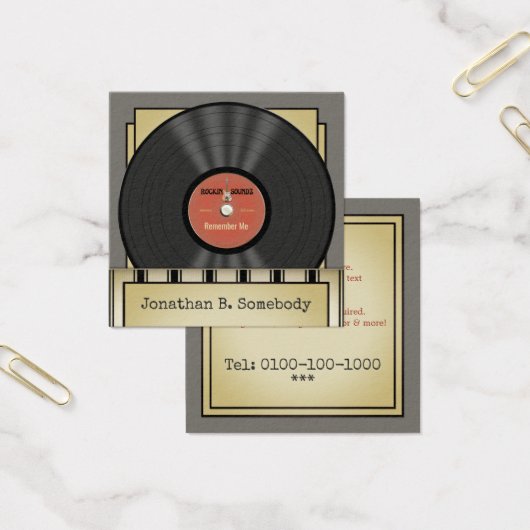 Retro Rock Vinyl Record Vierkante Visitekaartjes (Kantoor)