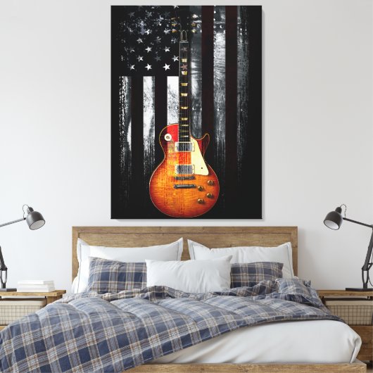 Retro Rock WE THE PEOPLE Amerikaanse vlag Canvas Afdruk (Insitu (Slaapkamer))
