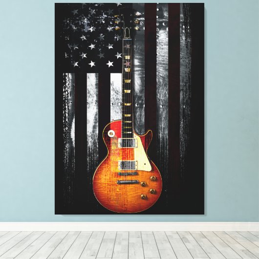 Retro Rock WE THE PEOPLE Amerikaanse vlag Canvas Afdruk (Insitu (Houten vloer))