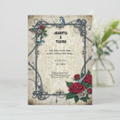 Retro Rockabilly Blue Bird Tattoo Gothic bruiloft Kaart (Staand voorkant)