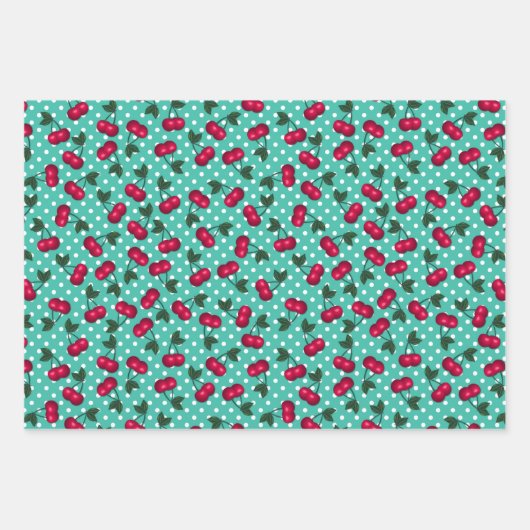 Retro Rockabilly Cherries op Polka Dots Inpakpapier Vel (Voorkant 3)