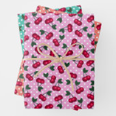 Retro Rockabilly Cherries op Polka Dots Inpakpapier Vel (In situ)