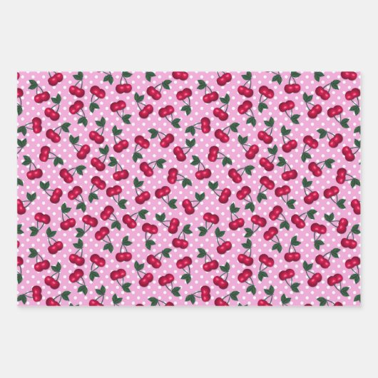 Retro Rockabilly Cherries op Polka Dots Inpakpapier Vel (Voorkant)