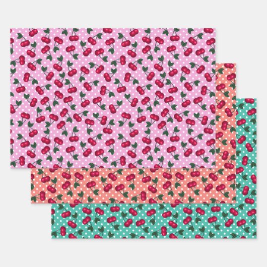 Retro Rockabilly Cherries op Polka Dots Inpakpapier Vel (Set)