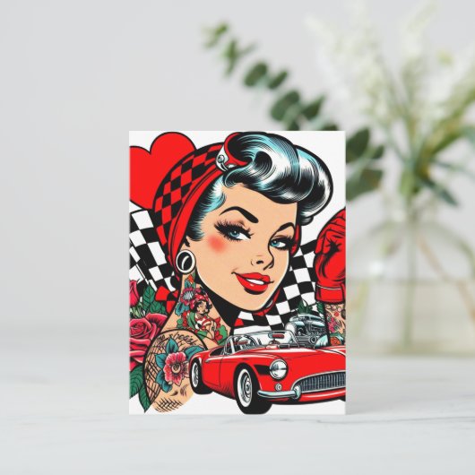 Retro Rockabilly Girl Comic Briefkaart (Staand voorkant)