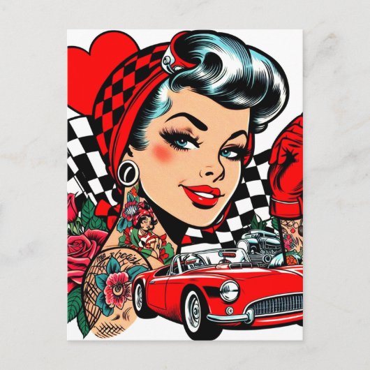 Retro Rockabilly Girl Comic Briefkaart (Voorkant)