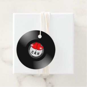 Retro Rockabilly Hearts & Rozen Vinyl Record Stijl Bedankjes Labels