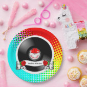 Retro Rockabilly Hearts & Rozen Vinyl Record Stijl Papieren Bordje (Feest)