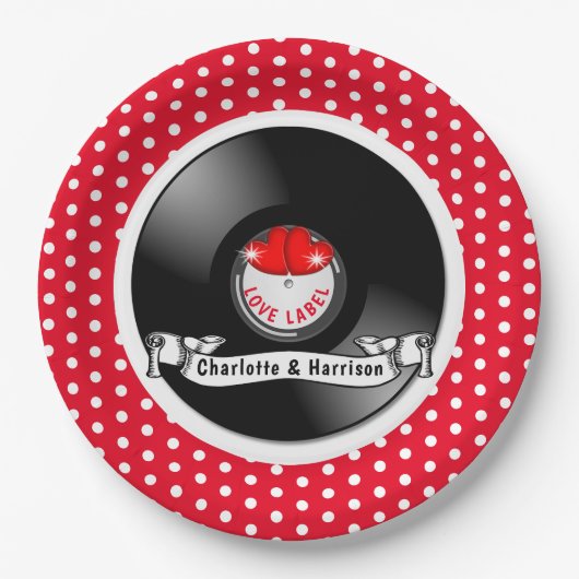 Retro Rockabilly Hearts Wedding Papieren Bordje (Voorkant)