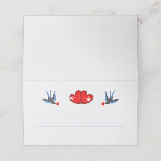 Retro Rockabilly Hearts Wedding Plaatskaartje (Buitenkant ongevouwen)