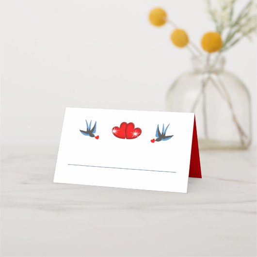 Retro Rockabilly Hearts Wedding Plaatskaartje (Voorkant)