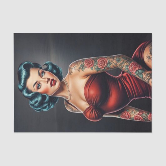 Retro Rockabilly Pinup Woman Decoupage Tissuepapier (Voorkant)