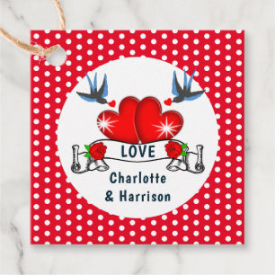 Retro Rockabilly Polka Dot Hearts Bruiloft Bedankjes Labels