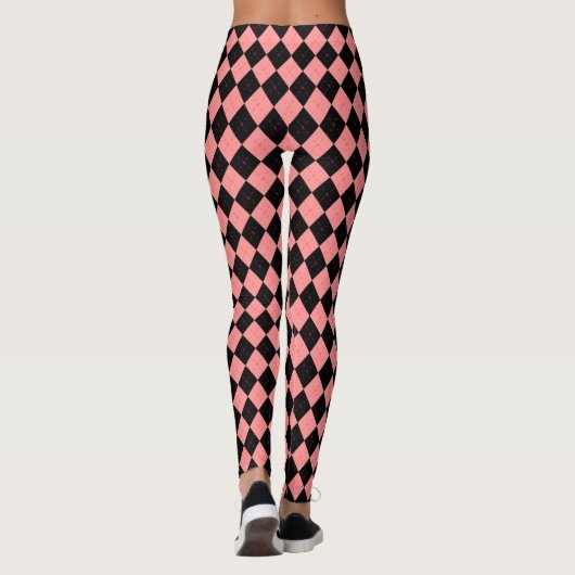 Retro Rockabilly Roze Zwarte Argyle Leggings Broek (Achterkant)
