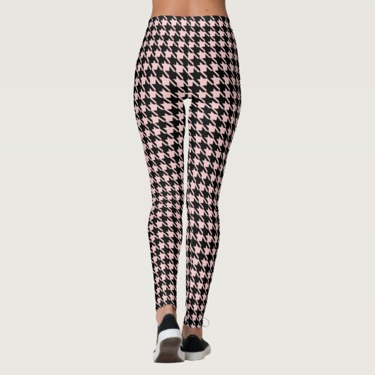 Retro Rockabilly Roze Zwarte Houndstooth Leggings (Achterkant)
