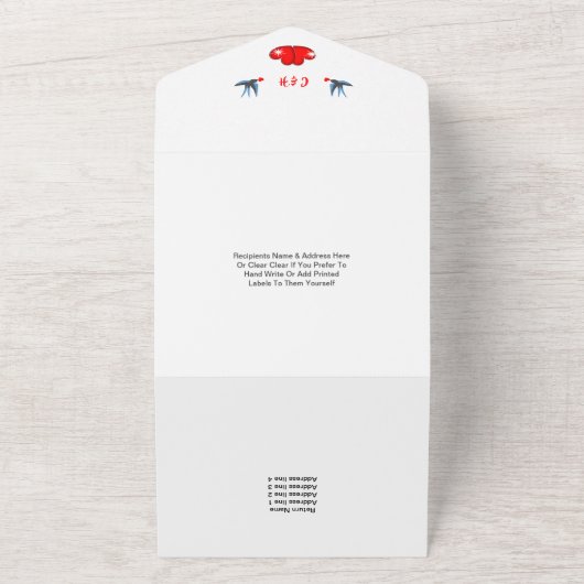 Retro Rockabilly uit 1950 legante vogels en harten All In One Uitnodiging (Buitenkant)