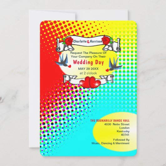 Retro Rockabilly Wedding Kaart (Voorkant)